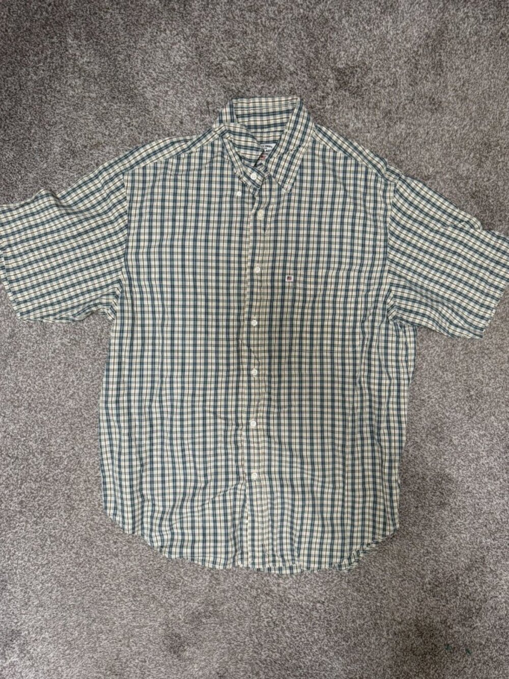 Polo Jeans Co Ralph Lauren Plaid Short Sleeve Button Down Shirt Men's L Green